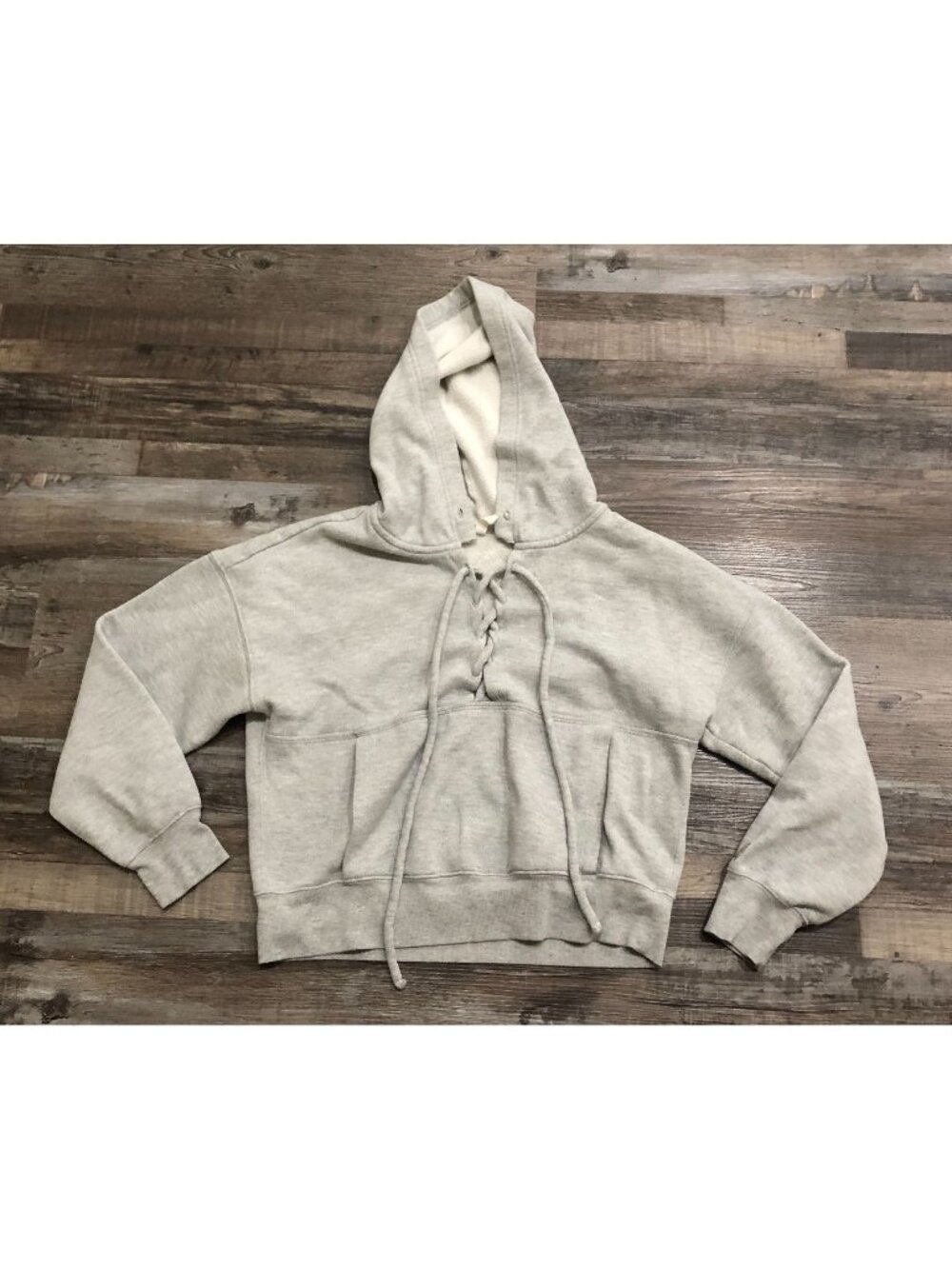 Free People FP Movement Womens Small Gray Believer Lace Up Hoodie Sweatshirt